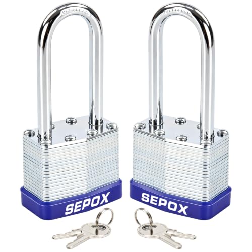 SEPOX Heavy Duty Outdoor Padlock 2PCS Keyed-Alike, 1-9/16 Inch Extra Long Shackle