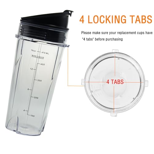 16oz Ninja Blender Replacement Cups with Lids, 2-Pack for QB3000QB3001SS & BL Series