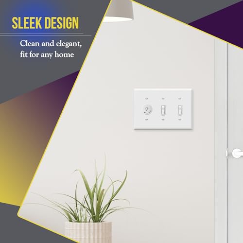 ENERLITES White Triple Light Switch Wall Plate, 3-Gang, Standard Size, Gloss Finish, With Screws