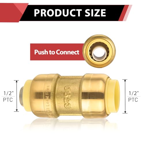 EFIELD 1/2 Inch Push-Fit Brass Straight Coupling - Pack of 10, Model P10, Lead-Free, Compatible with Copper, PEX, CPVC