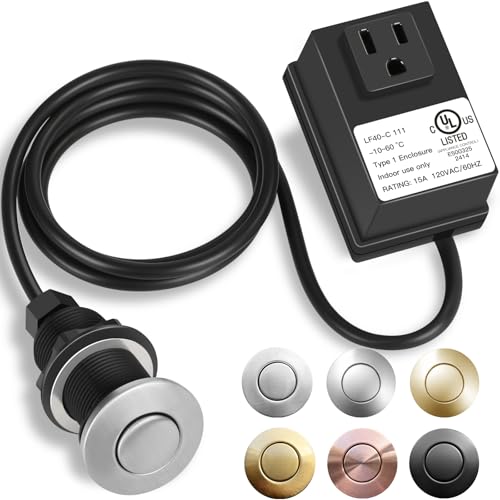 AINIAILU Brushed Stainless Steel 3.6-Inch Garbage Disposal Air Switch Kit Sink Top Button UL Listed