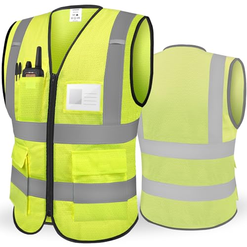 TICONN High Visibility Reflective Safety Vest for Men & Women - Yellow, Large, ANSI Class 2