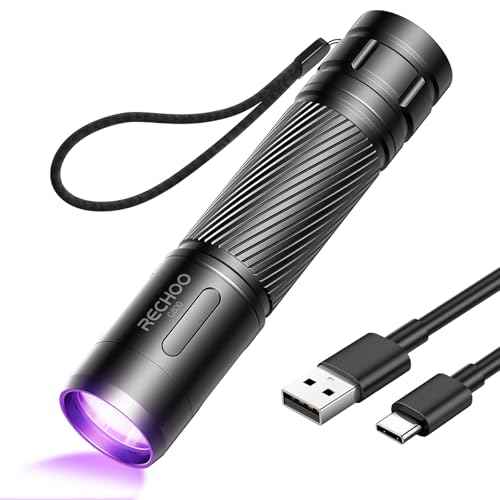 RECHOO Black Light UV Flashlight, 395nm Blacklight Rechargeable Flashlights UV Light, Portable Mini Black Light for Pet Urine Detection, Bed Bug, Dry Stains, Resin Curing, Scorpions Finder