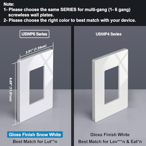 BESTTEN 10 Pack Screwless Snow White Decorator Wall Plates - 1 Gang, Standard Size