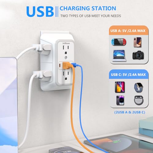 JcBlaon White 6 Outlet Surge Protector with 4 USB Ports Wall Extender