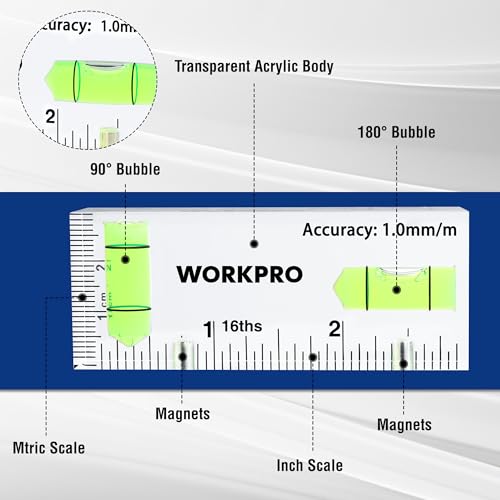 WORKPRO 3 Inch Magnetic Pocket Level - Compact Mini Level with 2 Magnets