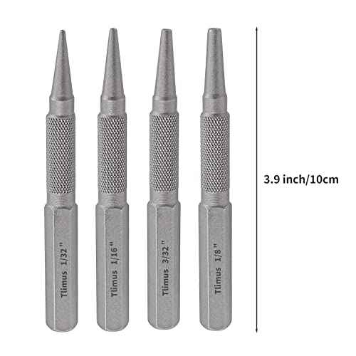 4pcs Nail Setter Punch, 1/32 1/16 3/32 1/8 Inch Center Punch Set, Nail Punch Kit Nail Driver Tool