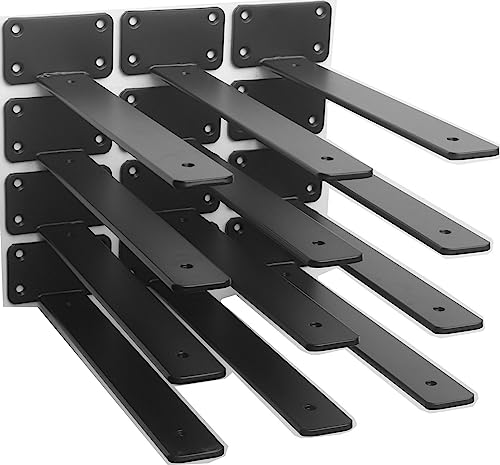 Black 12 Pack 10 Inch Hidden L Shelf Brackets - Rustic Industrial Steel Support