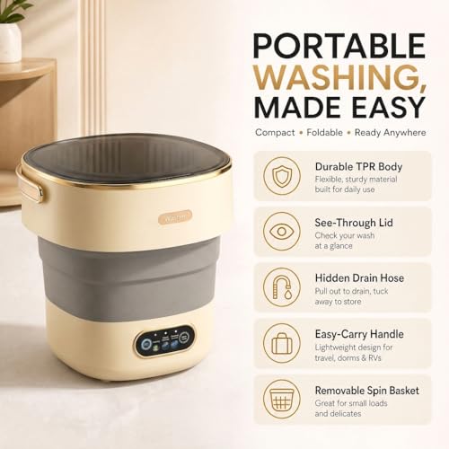 Neliangia Khaki Foldable Portable 17L Mini Washing Machine for Travel & Small Spaces