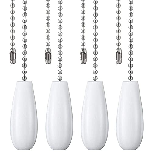 Akahttbn 4 Pcs Decorative Ceiling Fan Pull Chains 12 Inch White Wooden Beaded Extenders