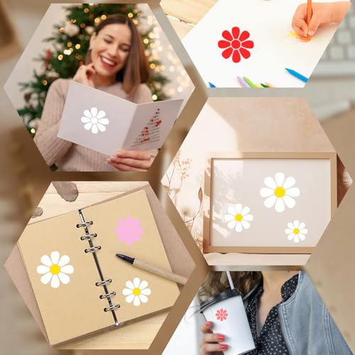 Large Flower Stencils for Painting on Walls, 6-12 Inch Daisy Stencil Reusable Floral Template for Wood Fence Canvas Fabric Crafts DIY Wall Art (6 Pack)