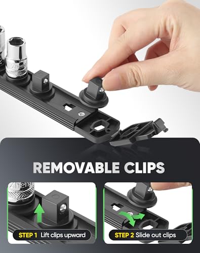 ALOANES Magnetic Socket Organizer Rail 14 Clips 3/8" Drive Black, 1PC