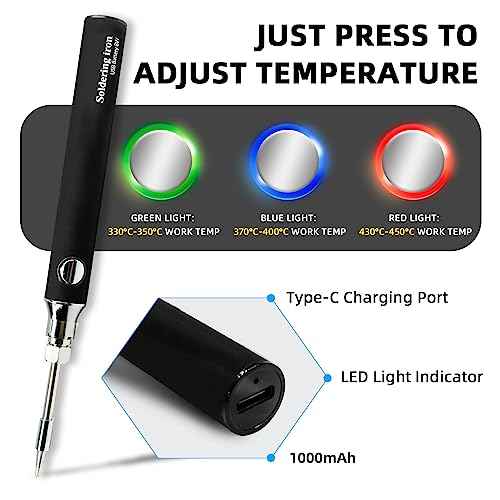 SEQURE Cordless Soldering Iron Kit 1000mAh Portable USB Solder Iron Rechargeable Soldering Kit for Electronics, Appliance Repair, DIY