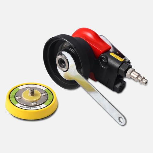 Red 3-Inch Mini Pneumatic Orbital Sander with 10 Sandpapers for Wood Metal Car Finishing