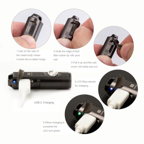 RovyVon G4-Grey Mini Keychain Flashlight 650 Lumens, USB-C Rechargeable