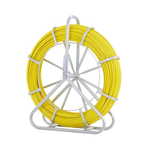VEVOR Fiberglass Fish Tape 425 FT x 1/4 inch, Fish Tape Duct Rodder Puller with Durable Steel Stand, Non-Conductive Fishtape Wire Cable Running Rod for Walls, Floor and Electrical Conduit