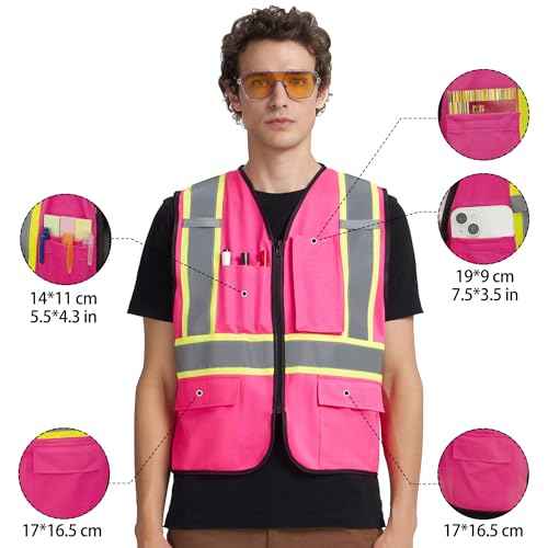 A-KSAFETY High Visibility Safety Vest for Men Women with Pockets and Zipper