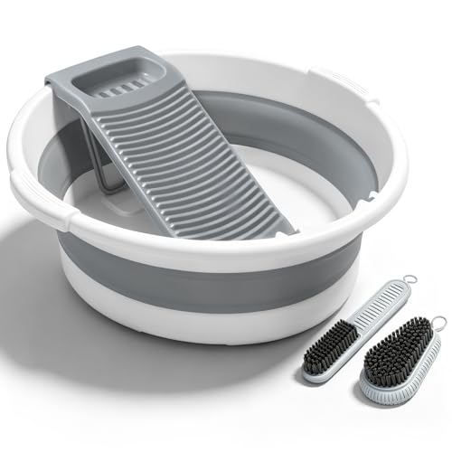 Lounsweer Gray Collapsible Laundry Washboard with Detachable Scrubbing Brush