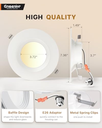 Ensenior White 6 Inch LED Recessed Can Lights 5CCT, 9W, 1000LM, 6 Pack
