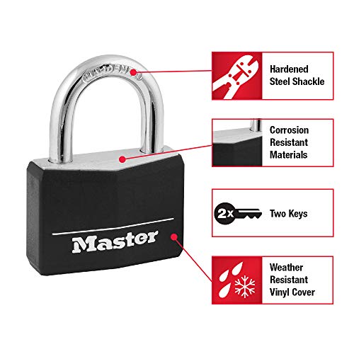 Master Lock 141D Keyed Padlock - Black Covered Aluminum Lock for Gym Locker - 1 Pack
