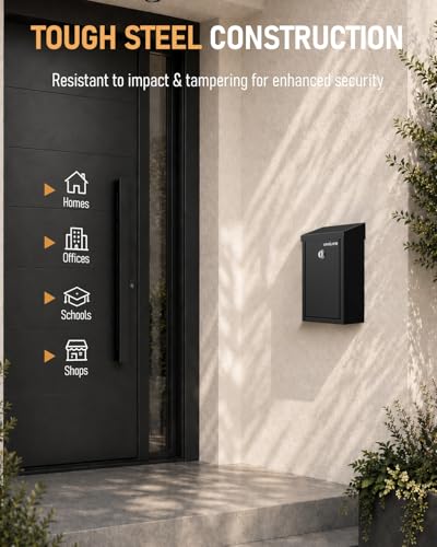 Uniclife Wall-Mounted Black Metal Donation Box with Key Lock