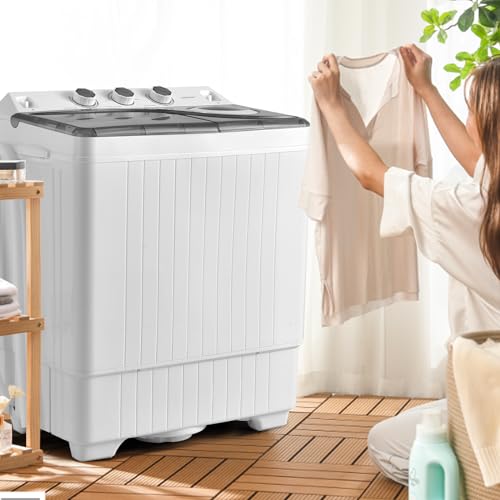 COSTWAY Portable Twin Tub Washing Machine Grey+White 26lb Capacity Compact Laundry