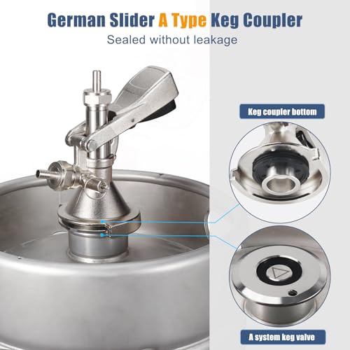 Hilangan A-Type German Slider Keg Coupler with SS304 Probe, Brass Body, 60psi Relief