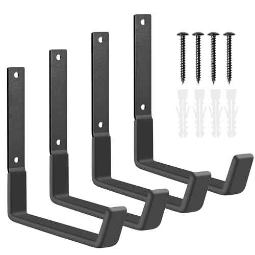 Heavy Duty Utility Hooks, Garage Storage Wall Mount Steel Hooks, Garden Tool Hanger, Garage Organizer for Tool, Ladder, Folding Chair, Hose, Ropes, Bike, etc.(4 Large, 7.7 Inches)