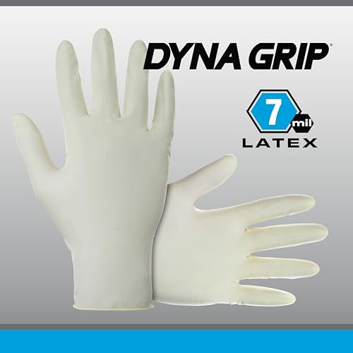 Dyna Grip Powder-Free Premium Latex Disposable Gloves | 7 Mil - 2XL - 100 Count | Textured Grip, Beaded Cuff, Single Use | for Automotive, Industrial, Janitorial, MRO, Food Service | 650-1005,White