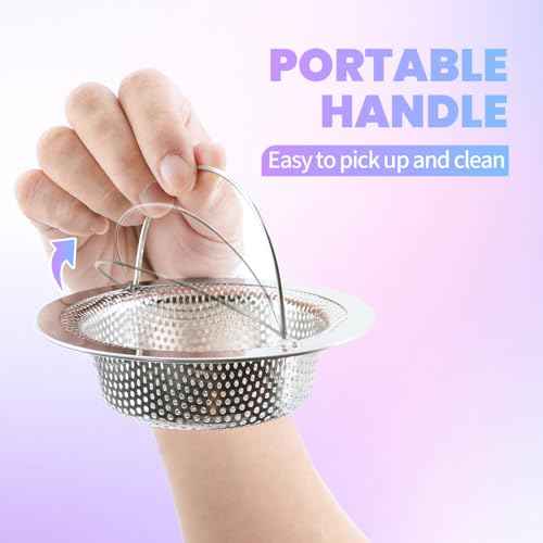 2 Pack Kitchen Sink Drain Strainer with Handle, Stainless Steel Large Kitchen Sink Drain Basket Food Catcher, 4.5 inch Diameter, Rust Free