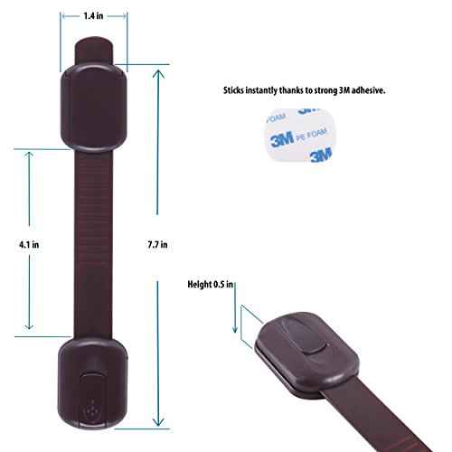 Child Safety Cabinet Locks (6 Pack) ? Adjustable Baby Proofing Strap Latches with Strong 3M Adhesive ? No Drill Childproof Locks for Drawers, Cabinets, Fridge, Door, Closet, Brown