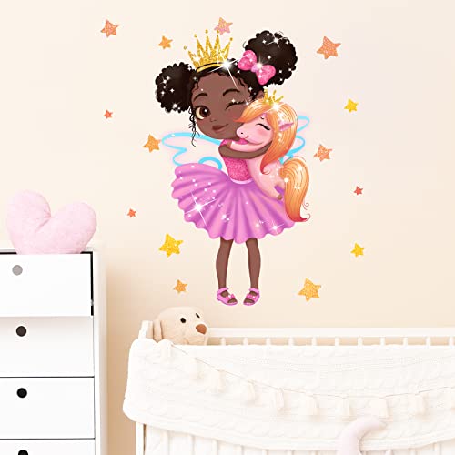 Little Princess Hugging Baby Horse Wall Decals Nursery Preschool Wall Stickers for Kid Baby Girl Removable Peel and Stick Waterproof Wall Art Decor Stickers for Living Room Bedroom Bathroom