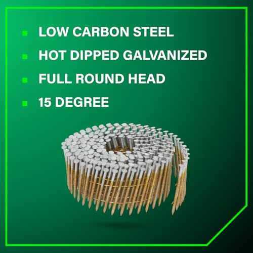 Metabo HPT 13363HPT Coil Siding Nails 1-3/4" x .092 15° Ring Shank Hot Dipped Galvanized Steel - 3,600 Count