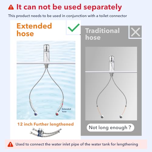 2 Pack 12 Inch Faucet Supply Line Extension 3/8 Male to Female Connectors - Kitchen & Bathroom
