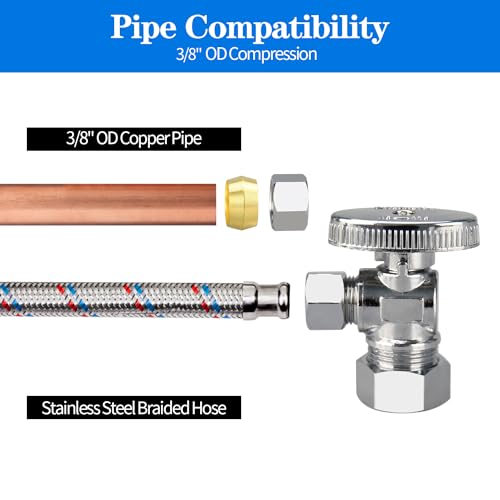 2 Pack Nominal Angle Stop Valve - 1/2" (5/8" OD Comp.) Inlet & 3/8" Outlet, Easy Install