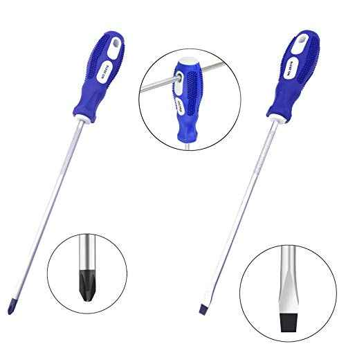 Slotted and Phillips Screwdriver, 8" Long Cross-head & Flat Blade £¨PH2£©, 2 Packs Magnetic Screwdriver with Rubber Handle (8 inch)