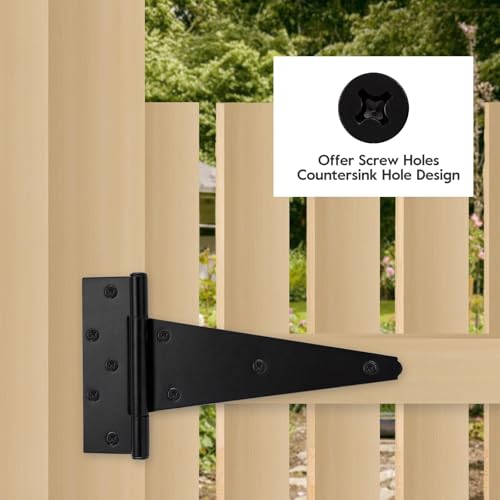 HOME MASTER HARDWARE 10-Inch Black Heavy Duty Gate Hinges 6 Pack, T-Style Outdoor Door Hardware