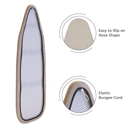 Encasa XO 54" x 15" Large Ironing Board Cover and Pad, Natural, Scorch-Resistant