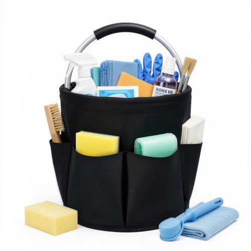 Aevora 17L Portable Cleaning Caddy with Foldable Handle, Black