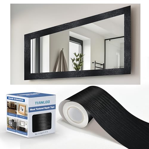 TIANLDD 27 ft Black Wood Grain Wallpaper Border Peel & Stick Waterproof Mirror Frame Border