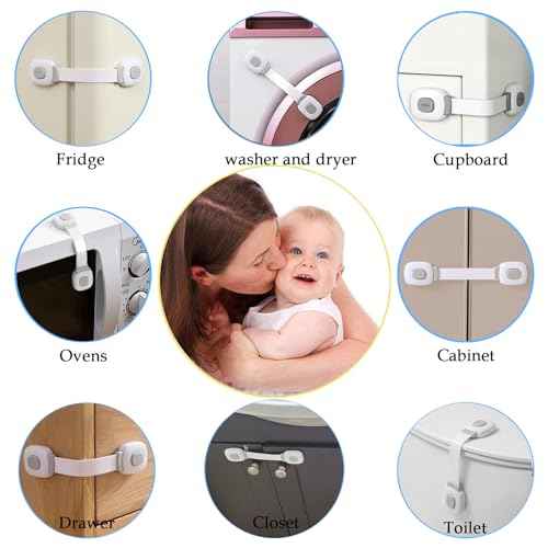 Fursafe&Q Baby Cabinet Locks, Child Safety Cabinet Proofing -Child Safety Strap Locks Adhesive Drawer Fridge Ovens Door Toilet Latches No Drill Multi-Purpose for Furniture Kitchen Lock (Grey, 2Pack)