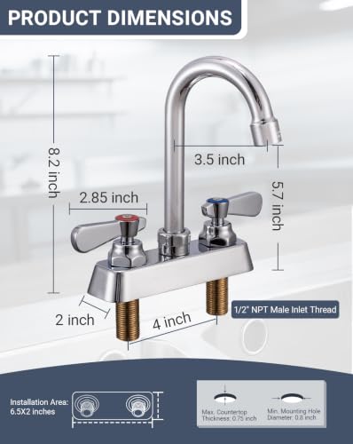 Phivan 4-Inch Center Utility Sink Faucet with 3-1/2" Gooseneck Spout Deck Mount