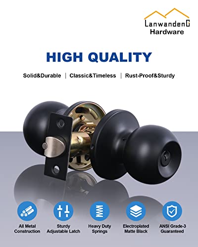 1 Pack Matte Black Door Knobs with Lock & Keys for Interior/Exterior Use - Easy Install