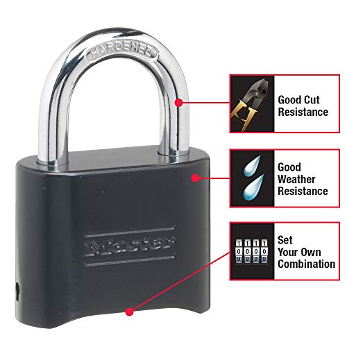 Master Lock Combination Padlock Set of 2 Outdoor Weatherproof Locks - Black, Resettable 178EC2