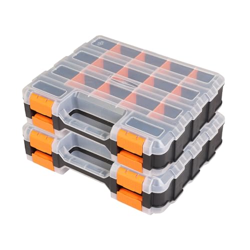 Orange 2-Pack Jack Boss Tool Box with Transparent Lid, 34-Compartment Organizer for Hardware & Crafts
