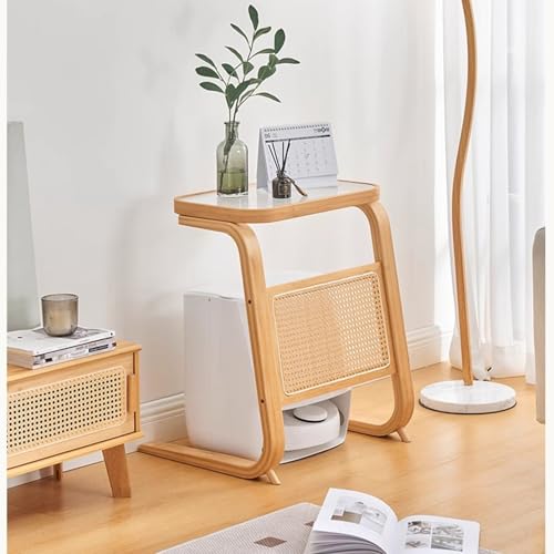 Modern 27 Inch Robot Vacuum Storage Side Table with Rattan Front - Multi-Functional Cabinet, Easy Assembly