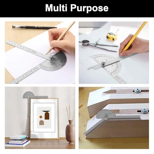 Stainless Steel Angle Protractor 0-180° with Two-Arm Ruler for Woodworking