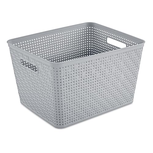 Sterilite Tall Woven Plastic Storage Basket 14 x 11.5 x 8.5 in (Cement) - 6 Pack - Large