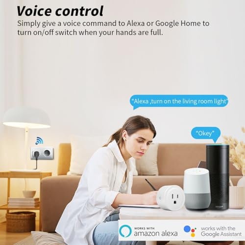 Sanofuturion WiFi Smart Plug 2-Pack, Compatible with Alexa & Google Home, Remote Control & Timer, No Hub Required