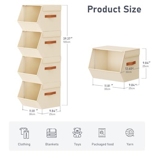 DIMJ Beige Stackable Closet Organizers 11.4 x 12.6 x 9.8 Inches, 4 Pack